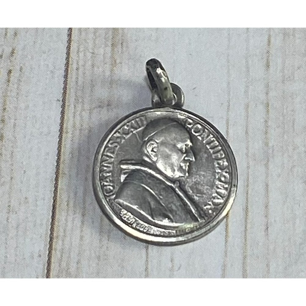 Antique Catholic Religious Medal 800 Silver Saint Christopher Round Pope